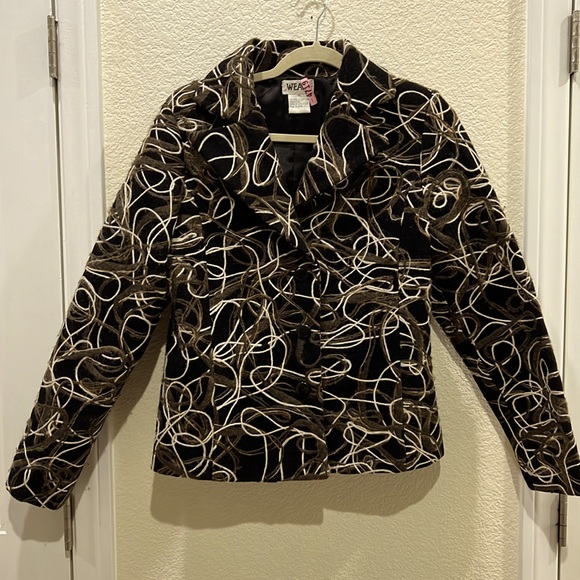 Weavz Jackets & Blazers - Weavz Artsy Black Collared Jacket with Brown and Ivory Ribbon Accents